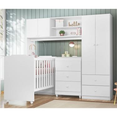 Imagem de Quarto Infantil Sofhia com Conjugado e Cômoda Ternura e Berço Amore Cor Branco - Peternella