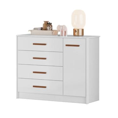 Imagem de Cômoda Infantil Pérola 4 Gavetas 1 Porta Cor Branco - Peternella