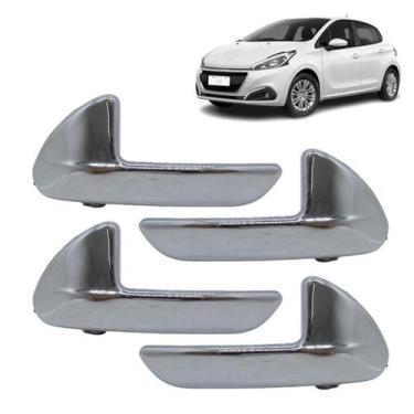 Imagem de Kit Jogo 4 Maçanetas Internas Peugeot 208 2012-2020 Cromada - Felux