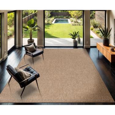 Imagem de CAMILSON Tapete de juta fácil 20 x 25 cm, tapetes de fibra de cor natural para sala de estar, pátio e cozinha, design de tecido boho sólido, fácil de limpar, lavável tapete externo Alfombras (8 x 10)