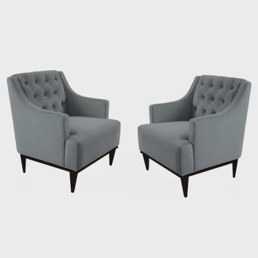 Imagem de Kit 02 Poltronas Decorativa Clássica Capitonê Suede Cinza - ds Estofados