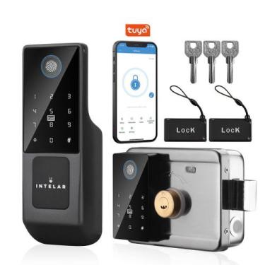 Imagem de Fechadura De Porta De Ferro Com Impressão Digital Preto Intelar Grafit