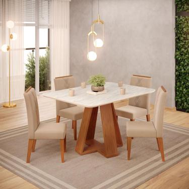 Imagem de Conjunto Sala de Jantar 4 Cadeiras Tampo Sem Vidro dj Móveis Kiara Freijó Quartzo Yasmin Veludo Kraft