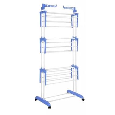 Imagem de Varal De Chão De Roupas 3 Andares Dobrável Grande 4 Rodas(Azul)