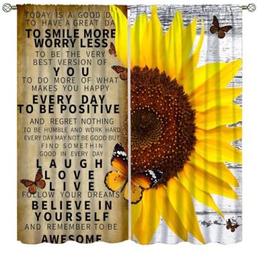 Imagem de Cortina blackout de girassol, citações inspiradoras rústicas, borboleta, madeira, tábua, cortina de janela, pano farbic para sala de estar, cozinha, quarto, café, sala de jantar, escritório, cortinas