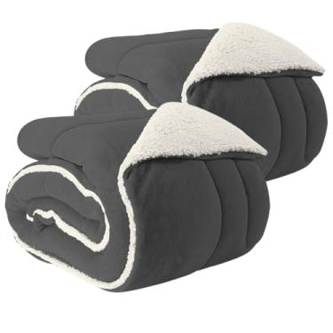 Imagem de Kit 2 Coberdrom Solteiro Manta Edredom Pele de Carneiro Sherpa Macio (CINZA E CINZA)