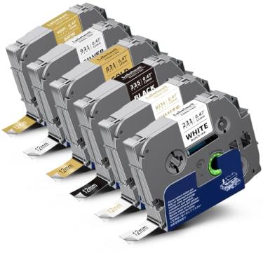 Imagem de Labelwell Pacote com 6 fitas de etiquetas TZe compatíveis 12 mm 0,47 polegadas laminada multicolorida TZ TZe-231 234 335 831 931 MQ835 TZe231 para PT-H110 D200 D210 D220 etiquetadora,