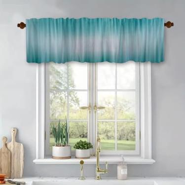 Imagem de Cortinas curtas de tratamento de janelas gradientes azuis para cozinha, cortinas blackout, bolso para varão, painel para banheiro, quarto, sala de estar, 137 x 45 cm