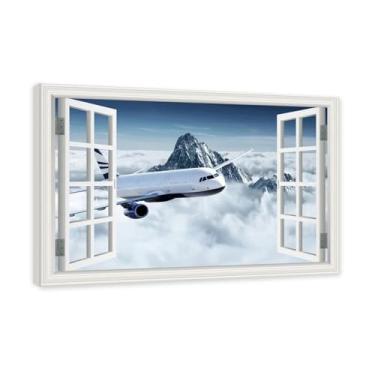 Imagem de Arte de parede em tela de janela aberta, impressão natural em tela, "Avião no céu 27.9 cm, decoração de parede de paisagem de janela, decoração de casa moderna. Moldura interna de 60 x 90 cm - 23,6 x