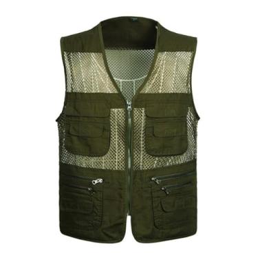 Imagem de Colete De Pesca Fotográfico Sem Mangas Com Zíper E Malha Respirável Com Vários Bolsos Masculino, Colete Militar Caça Ao Ar Livre De Verão, Para Caminhadas, Escaladas, Fotografia(Light military green,X