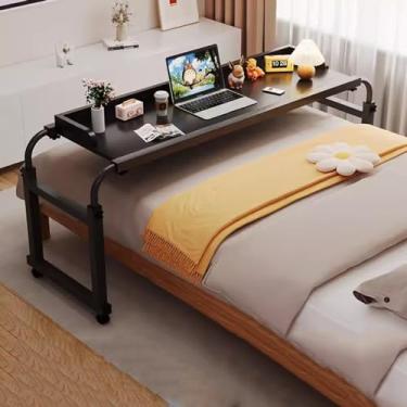 Imagem de Bandeja de alimentos sobrecama, mesa médica com rolos, altura e comprimento, ajustável, para computador, laptop, carrinho portátil com rodas de rodízio sobre mesas de cama