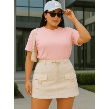 Imagem de Camiseta Feminina Plus Size Tshirt Blusa Gola Alta Manga Curta Casual 