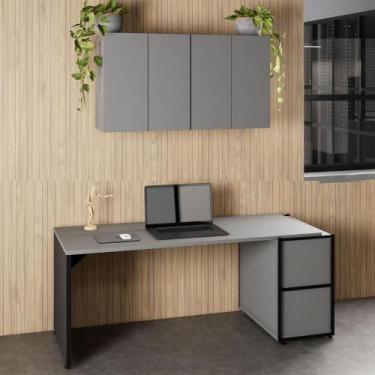 Imagem de Mesa Escrivaninha 1,70m Pé Painel c/ 2 Armários Aéreos F5 - F5 Office 