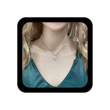 Imagem de Ximdble Colar com pingente de coração rubi de cristal vintage boho coração amor colar strass corrente de strass vermelho rubi amor colar gargantilha para mulheres, Zinco, Sem Pedra Preciosa