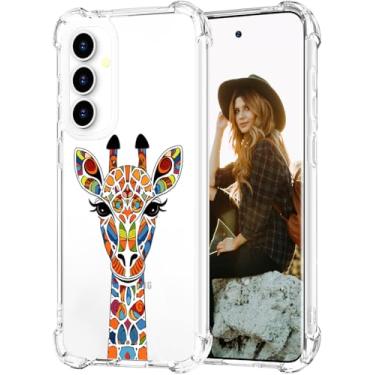 Imagem de Hungo Capa compatível com Samsung Galaxy S23 FE para mulheres meninas design claro fofo, feminino protetor S23FE designer cabeça girafa cor animal arte abstrata decorativa