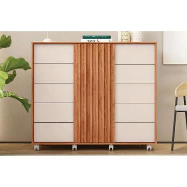 Imagem de Cômoda Solteiro Pegasus c/ 2 Portas e 5 Gavetas Freijo/Off White - Cae