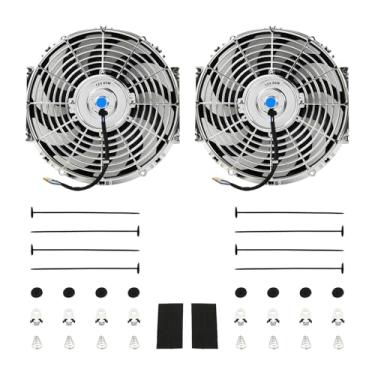 Imagem de FGJQEFG 12 polegadas cromado universal slim ventilador push pull radiador elétrico 12V 80W kit de montagem de ventilador de resfriamento de alto desempenho conjunto de 2
