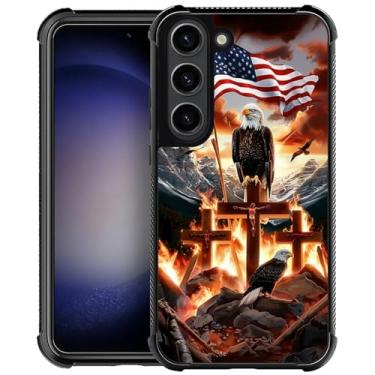 Imagem de Punmada Compatível com Samsung Galaxy S23 Mobile Case Creative Acrylic Back Panel Silicone Protection Grip Especialmente Projetado para Samsung Galaxy S23 Eagle Bandeira Americana Cruz Jesus