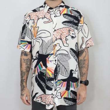 Imagem de Camisa Masculina Estampada De Botão Tropical Manga Curta Casual - Upcl