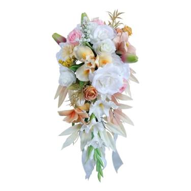 Imagem de HERAON Buquês de casamento, buquês de flores, noivas, damas de honra, para guardar flores, buquês de flores artificiais, decorações de festa