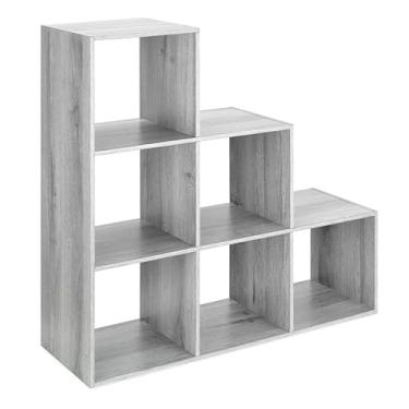Imagem de Whitmor Estante de 6 cubos, estante independente de 6 cubos etágere escalonados, estante aberta de canto em forma de L, prateleira de armazenamento de madeira para sala de estar, escritório, 29 cm C x