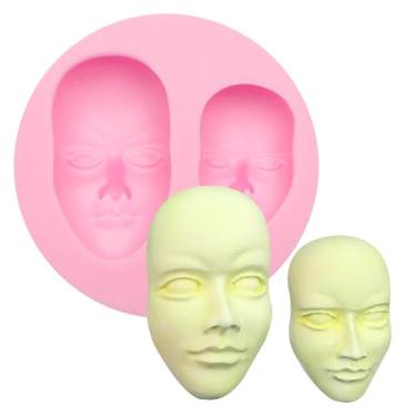 Imagem de Molde de silicone de rosto humano, molde de fondant de cabeça de boneca para decoração de bolo de chocolate, topo de cupcake de doces, bolo, argila de polímero, artesanato, resina epóxi
