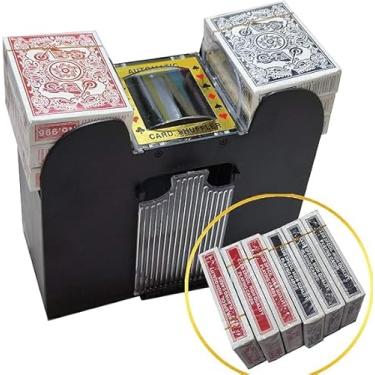 Imagem de 6 Deck Automatic Card Shuffler with Playing Cards Included - Battery-Operated Electric Shuffler for UNO, Blackjack, Texas Hold'em, Hand Foot Canasta, Card Games - Great for Home & Tournament Use