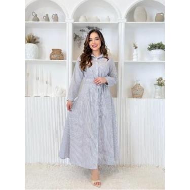 Imagem de Vestido Longo Feminino Manga Longa Tricoline Listrado Risca de Giz - K