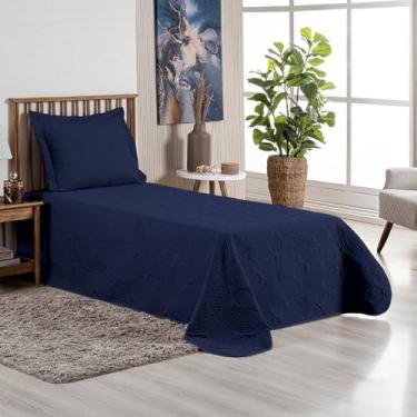Imagem de Ibitinga Decora, Cobre Leito Colcha Solteiro Box 2 Peças Dupla Face 200 Fios Macio Com Porta Travesseiros Jogo De Cama Cor:Marinho