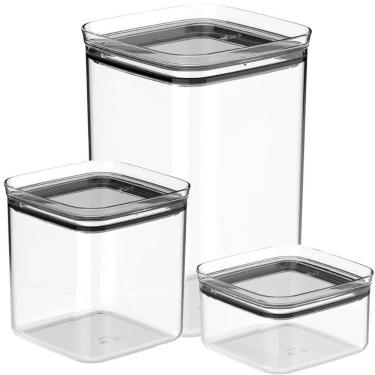 Imagem de Kit 3 Potes Herméticos Vidro 3,5L 2,3L 1L Porta Mantimentos Alimentos Block Ou