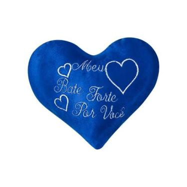 Imagem de Almofada bordada coração de pelúcia batimentos azul 1pç - Vitor Bordad