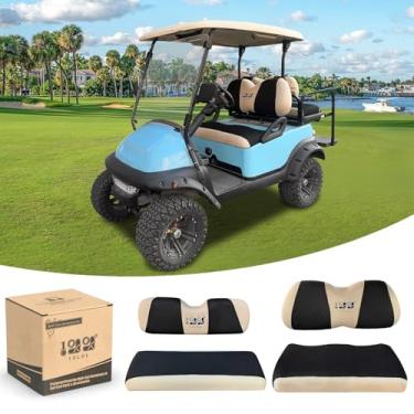 Imagem de Conjunto de capa de banco dianteiro e traseiro para carrinho de golfe 10L0L para carros de clube DS Precedent & Yamaha 4 modelos de passageiros, kit de capas de banco de qualidade elegante de tecido de malha de poliéster respirável lavável cinza preto bege vermelho