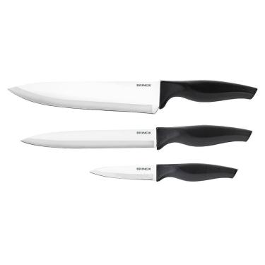 Imagem de Conjunto De Facas Cross Aço Inox E Polipropileno 3 Peças Brinox Preto Com Inox