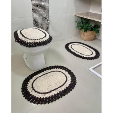 Imagem de Jogo De Banheiro Em Crochê 3 Peças Vezinho Artesanal (Marrom)