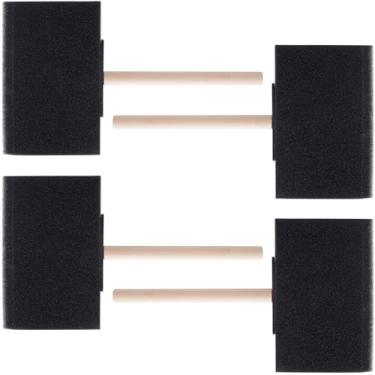 Imagem de Winsyison 4 pincéis de tinta de espuma, ferramenta de pintura de esponja de 10 cm com cabo de madeira, pincel de esponja preta para pintura de vernizes e artesanato DIY