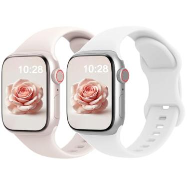 Imagem de Pacote com 2 pulseiras esportivas compatíveis com Apple Watch de 38 mm/40 mm/41 mm/42 mm (série 10), pulseira esportiva de silicone para Apple Watch séries 10/9/8/7/6/5/4/3/2/1 SE, finas de
