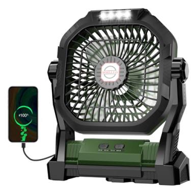Imagem de Ventilador de acampamento recarregável, ventilador portátil alimentado por bateria de 20.000 mAh com luz LED, 4 velocidades 180° ajustável, essenciais de acampamento para barraca, viagem, carro