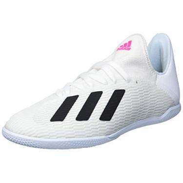 Imagem de adidas Tênis masculino de interior X 19.3, Branco/Preto/Rosa choque, 10.5 Big Kid
