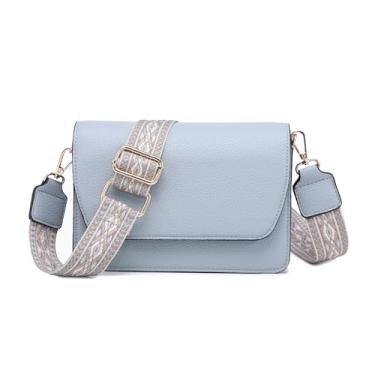 Imagem de JEN & CO. Bolsa tiracolo feminina Noah com alça removível ajustável de couro vegano, Azul claro
