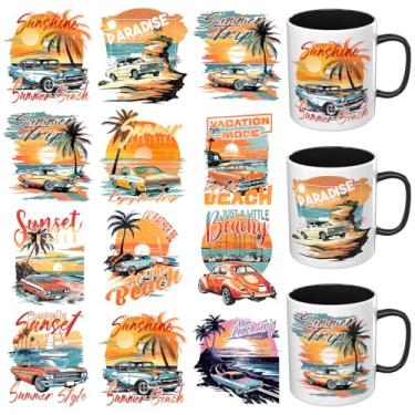 Imagem de Dorsbaby Papel de transferência UV DTF para carro de praia, 12 peças, adequado para canecas, óculos, cadernos, computadores, mesas e cadeiras, etc. Para criatividade DIY, envoltório de copo UV DTF de