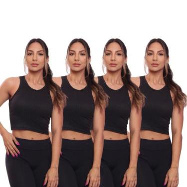 Imagem de Kit 4 Top Cropped Regata Canelado Feminino Blusa Básica - Brás e Cia, 