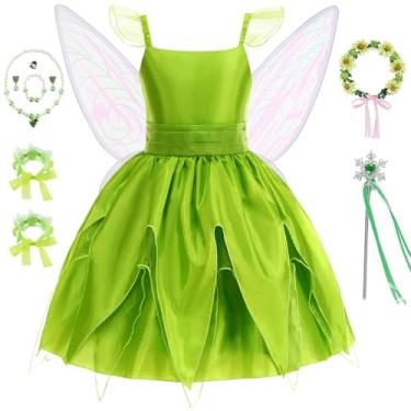 Imagem de ZALOORIY Tinkerbell Fairy Costume for Girls Princess Dress with Detachable Wings and Accessories (Green, 2T)