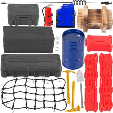 Imagem de BRCatWPark RC Crawler Car Decoration Upgrades Part for 1/10 Trx4 Trx6 SCX10 GEN 7/8,15 Pcs RC Crawler Car roof Decoration Luggage Net/Wood Box/Tank/Recovery Board/Toolbox/Shovel/Axe/Antennas,Blue