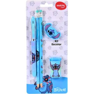 Imagem de Kit Escolar Stitch 5 Peças 2 Lapis Caneta Apontador Molin