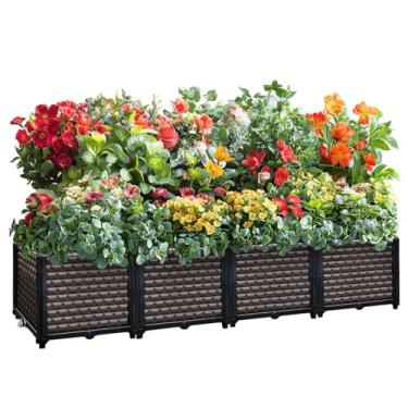 Imagem de Vasos grandes para plantas ao ar livre caixa de 40,6 cm de altura, canteiros elevados para jardinagem auto-irrigada, caixa de plantação elevada com pernas, vasos de jardim retangulares para plantas ao