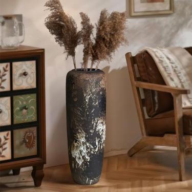 Imagem de Vaso alto de cerâmica rústica preta, vaso de fazenda vintage de 60 cm, vasos rústicos de cerâmica de terracota para decoração de casa, sala de estar, mesa de entrada, mesa, cozinha, presentes de