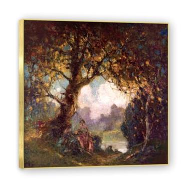 Imagem de Moldura preta. Impressões de arte romântica, (verão indiano) por George Ames Aldrich, pôsteres de arte famosos, impressão de imagem retrô romântica decoração de parede. 60 x 60 cm - 23,7 x 23,7 pol