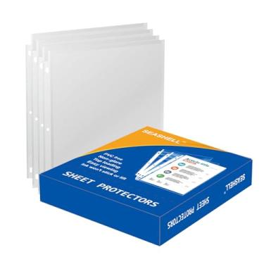 Imagem de Seashell Protetores de folhas 300 peças sem brilho 21 x 28 cm, protetores de página reforçados com 3 furos, protetores de página de carregamento superior de 2 mm de espessura, mangas de plástico para fichário de 3 anéis, sem ácido e seguro para arquivamento