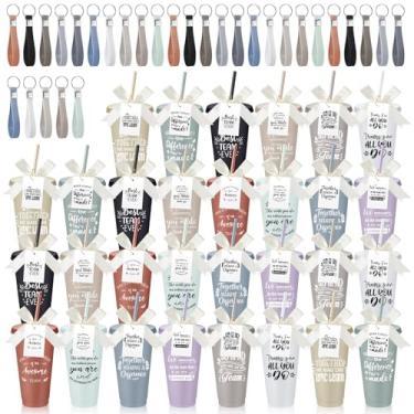 Imagem de Tioncy 30 conjuntos de presentes de agradecimento de funcionários a granel copo de plástico de 680 g com tampa e canudo xícaras de café reutilizáveis com chaveiro, cartão de laço, presentes de Natal