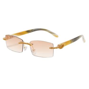 Imagem de Óculos de sol sem aro de diamante feminino vintage retangular óculos de sol femininos tons strass óculos de sol cores gradientes, C3Gold, marrom, tamanho único